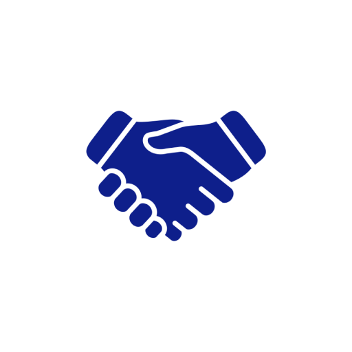 Handshake icon in blue circle background.